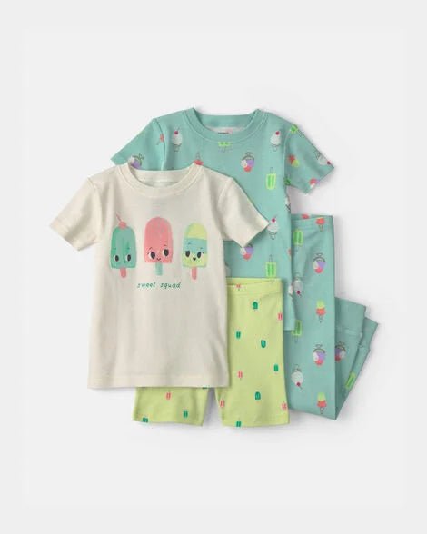 Set de pijamas Carter's de algodón 4 piezas para niña con paletas, colores menta y crema.