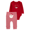 Conjunto 2 piezas Carter's body manga larga diseño navideño y pantalón con rayas rojas para niño. - Kinder Guatemala - Conjunto Body y pantalón
