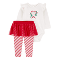 Conjunto 2 piezas Carter's body manga larga diseño navideño y pantalon con tutú rayas rojas para niña - Kinder Guatemala - Conjunto Body y pantalón