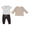 Conjunto 3 piezas Babybol pants T-shirt manga corta y cardigan jirafas beige - Kinder Guatemala - 