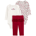 Conjunto 3 piezas Carter's 2 bodys manga larga con diseño de flores y pantalón para niña - Kinder Guatemala - Conjunto Body y pantalón