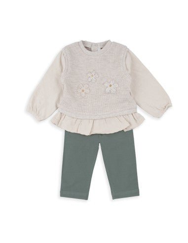 Conjunto Baby Bol 2 piezas: sueter con diseño de flores y legging multicolor para niña - Kinder Guatemala - Conjuntos con Pantalón