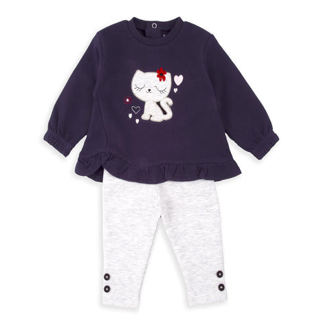 Conjunto Baby Bol 2 piezas: sueter diseño de gatita y legging con botones en los tobillos para niña - Kinder Guatemala - Conjuntos con Pantalón