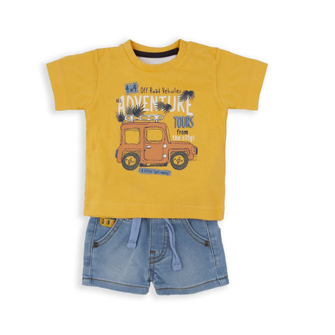 Conjunto Baby Bol 2 piezas: T-shirt manga corta color anaranjada y pantaloneta de algodón para niño - Kinder Guatemala - Conjunto camisa y pantaloneta