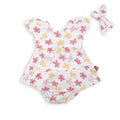 Conjunto Baby Bol 3 piezas: Vestido manga mariposa floreado, con calzoncito y accesorio para el cabello de color blanco para niña - Kinder Guatemala - 