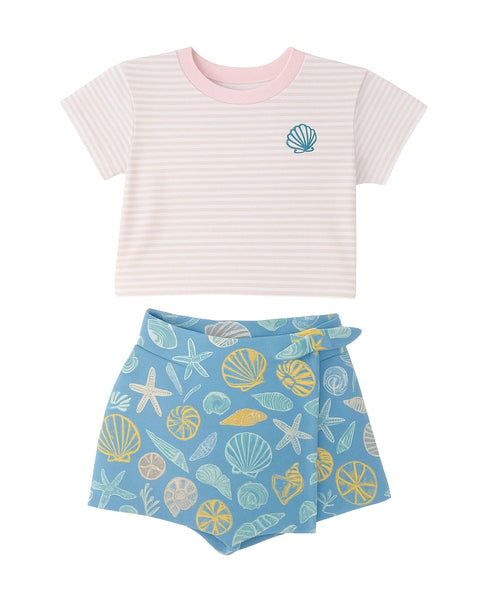 Conjunto Babyfair 2 piezas: blusa manga corta y faldapantaloneta estampado multicolor para niña - Kinder Guatemala - conjunto con falda /short/bermuda