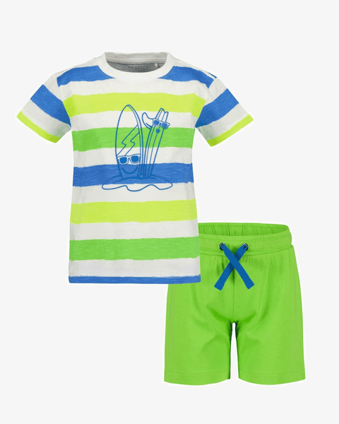 Conjunto Blue Seven 2 piezas: T-shirt manga corta rayada y pantaloneta multicolor para niño - Kinder Guatemala - conjunto con falda /short/bermuda