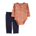 Conjunto Carters 2 piezas body estampado de flores manga larga y pantalón con azul - Kinder Guatemala - 