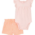 Conjunto carters 2 piezas: body manga corta y short color anaranjado para niña - Kinder Guatemala - Conjunto body y short