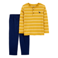 Conjunto Carters 2 piezas camisa Henley rayada amarilla manga larga y pantalon con bolsas laterales azul para niño - Kinder Guatemala - 