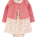 Conjunto Carters 2 piezas: cardigan y vestido con body manga corta floreado multicolor para niña - Kinder Guatemala - Conjunto de vestido