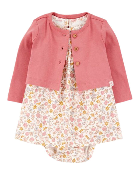 Conjunto Carters 2 piezas: cardigan y vestido con body manga corta floreado multicolor para niña - Kinder Guatemala - Conjunto de vestido