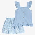 Conjunto Carters 2 piezas: falda con calzoncito y blusa con tirantes color celeste de algodón para niña - Kinder Guatemala - Conjuntos