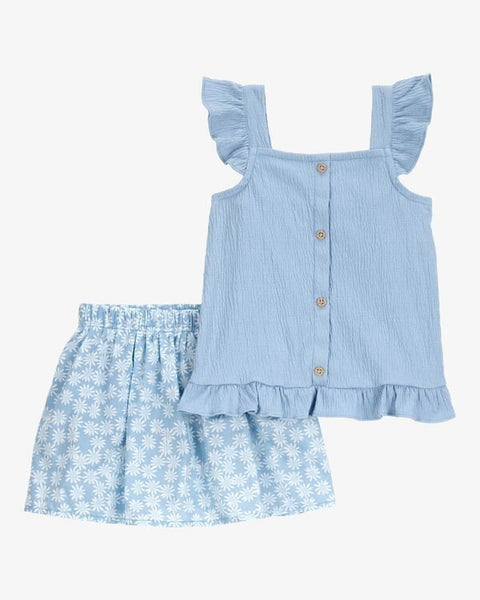 Conjunto Carters 2 piezas: falda con calzoncito y blusa con tirantes color celeste de algodón para niña - Kinder Guatemala - Conjuntos