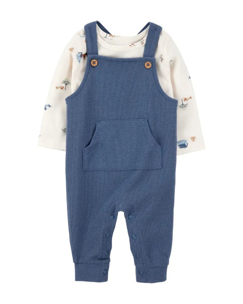 Conjunto Carters 2 piezas: overol con bolsa al frente y camisa manga larga, diseño de granja multicolor para niño - Kinder Guatemala - Conjuntos con Overol