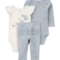 Conjunto Carters 3 piezas: 2 bodys una manga corta y una larga y pantalón multicolor para niña - Kinder Guatemala - conjuntos multipiezas 3 - 4 - 6 - 8 - 9