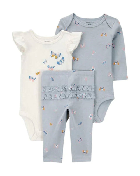 Conjunto Carters 3 piezas: 2 bodys una manga corta y una larga y pantalón multicolor para niña - Kinder Guatemala - conjuntos multipiezas 3 - 4 - 6 - 8 - 9