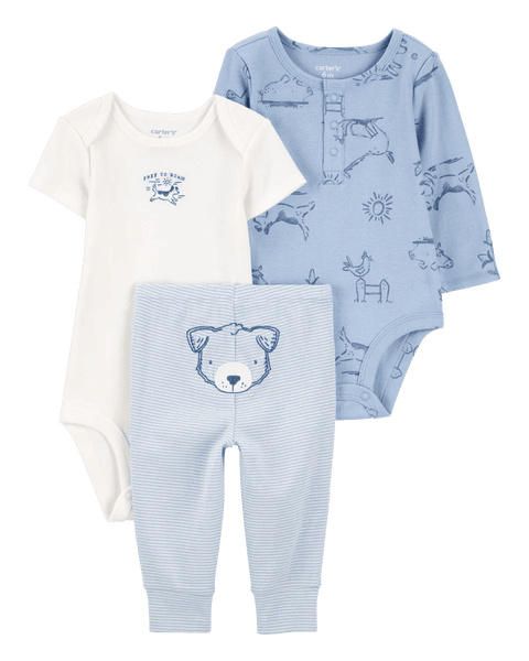 Conjunto Carters 3 piezas: 2 bodys una manga corta y una larga y pantalón multicolor para niño - Kinder Guatemala - Conjuntos multipiezas
