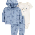 Conjunto Carters 3 piezas: camisa manga corta, pantalón y cardigan con capucha y botones multicolor para niño - Kinder Guatemala - conjunto con sweter o cardigan chaqueta o chaleco