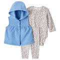 Conjunto Carters 3 piezas chaleco con capucha, body manga larga y leggins multicolor para niña - Kinder Guatemala - Conjuntos con Suéter