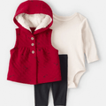 Conjunto Carters 3 piezas chaleco con capucha, body manga larga y leggins multicolor para niña - Kinder Guatemala - conjunto con sweter o cardigan chaqueta o chaleco