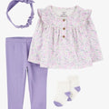 Conjunto Carters 4 piezas: blusa manga larga, pantalón, accesorio para el cabello y calcetas diseño floral para niña - Kinder Guatemala - conjuntos multipiezas 3 - 4 - 6 - 8 - 9