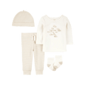Conjunto Carters 4 piezas: camisa manga larga, pantalón, gorrito y calcetines con diseño blanco unisex - Kinder Guatemala - Conjuntos multipiezas
