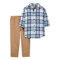 Conjunto Carters Playwear 2 piezas camisa celeste con diseño y botones en la parte delantera y pantalón con bolsas y cinturon elastico verde niño - Kinder Guatemala - 