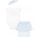 Conjunto de 3 piezas Little Me blusa body , falda - tutu - leggins y banda para el cabello corazón - Kinder Guatemala - conjunto con pantalón o leggins