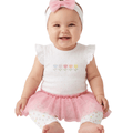 Conjunto de 3 piezas Little Me blusa body , falda - tutu - leggins y banda para el cabello tulipanes - Kinder Guatemala - conjunto con pantalón o leggins