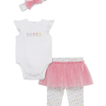 Conjunto de 3 piezas Little Me blusa body , falda - tutu - leggins y banda para el cabello tulipanes - Kinder Guatemala - conjunto con pantalón o leggins