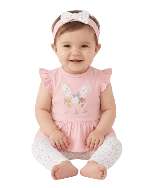 Conjunto de 3 piezas Little Me blusa body, leggins y banda para el cabello Conejito - Kinder Guatemala - conjunto con pantalón o leggins