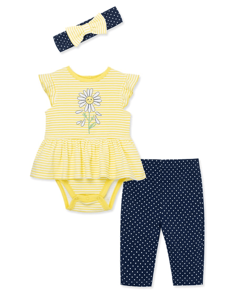 Conjunto de 3 piezas Little Me blusa body, leggins y banda para el cabello Daisy - Kinder Guatemala - conjunto con pantalón o leggins