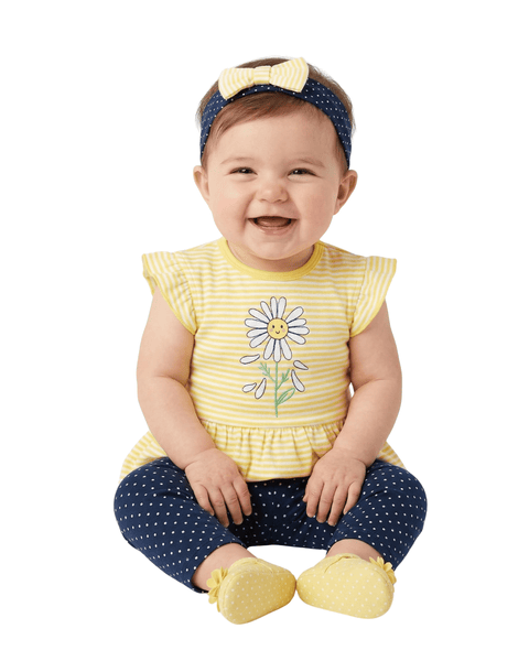 Conjunto de 3 piezas Little Me blusa body, leggins y banda para el cabello Daisy - Kinder Guatemala - conjunto con pantalón o leggins