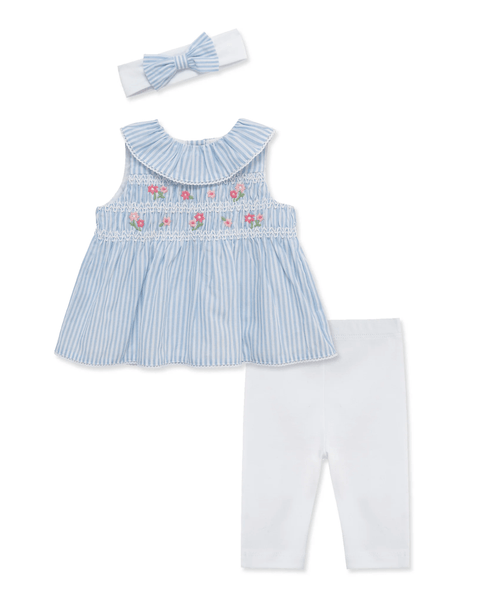 Conjunto de 3 piezas Little Me Blusa tela plana, leggins y banda para el cabello floral - Kinder Guatemala - conjunto con pantalón o leggins