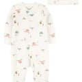 Conjunto de Pijama Carters 2 piezas: Pijama con pies y zipper doble via y gorro estampado de granja color beige para niña - Kinder Guatemala - Para dormir
