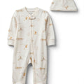 Conjunto de Pijama Carters 2 piezas: Pijama con pies y zipper doble via y gorro estampado de leones color beige para niño - Kinder Guatemala - pijama básica