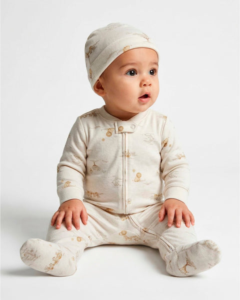 Conjunto de Pijama Carters 2 piezas: Pijama con pies y zipper doble via y gorro estampado de leones color beige para niño - Kinder Guatemala - pijama básica
