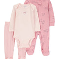 Conjunto de Pijama Carters 3 piezas: Pijama con zipper y pies, body manga larga y pantalón con pies color rosado para niña - Kinder Guatemala - conjuntos multipiezas 3 - 4 - 6 - 8 - 9