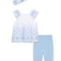 Conjunto Little Me 3 piezas: blusa de manga mariposa, leggings y cinta para el cabello multicolor de algodón para niña - Kinder Guatemala - Conjunto Blusa y pantalón