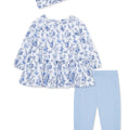 Conjunto Little Me 3 piezas: blusa tipo tunica manga larga, leggings y cinta para el cabello diseño de mariposa color azul de algodón para niña - Kinder Guatemala - Conjunto Blusa y pantalón