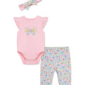 Conjunto Little Me 3 piezas: body manga mariposa , leggings y cinta para el cabello diseño mariposa multicolor de algodón para niña - Kinder Guatemala - Conjunto Body y pantalón