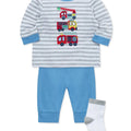Conjunto Little Me 3 piezas: camisa manga larga, pantalón y calcetines diseño camion de bomberos color azul de algodón para niño - Kinder Guatemala - Conjunto camisa y pantalón