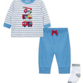 Conjunto Little Me 3 piezas: camisa manga larga, pantalón y calcetines diseño camion de bomberos color azul de algodón para niño - Kinder Guatemala - Conjunto camisa y pantalón