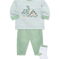 Conjunto Little Me 3 piezas: camisa manga larga, pantalón y calcetines diseño dinosaurio color verde de algodón para niño - Kinder Guatemala - Conjunto camisa y pantalón