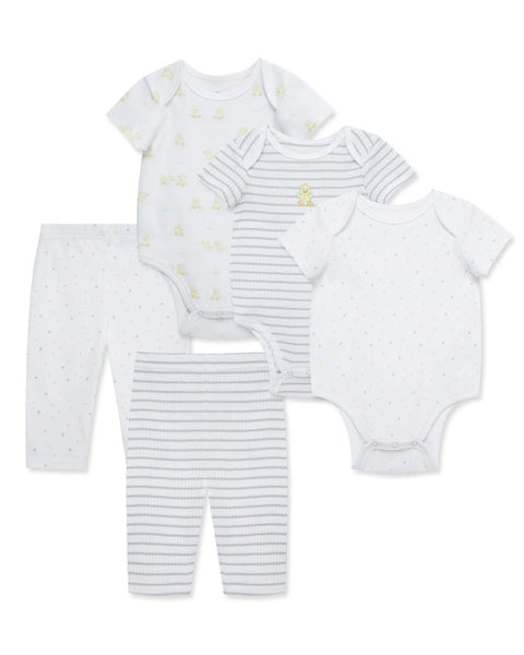Conjunto Little Me 5 piezas: 3 bodys manga cota y 2 leggings color blanco de algodón - Kinder Guatemala - Conjunto Body y pantalón