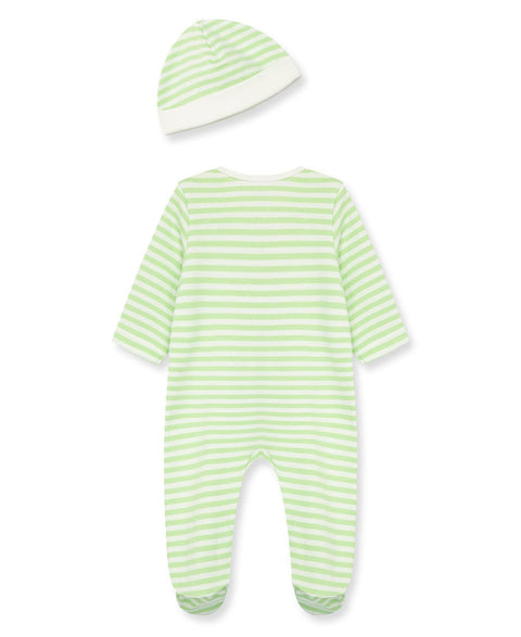 Conjunto Little Me pijama con pies, zipper delantero y gorrita estampado de rayas y diseño de oruga niño - Kinder Guatemala - Para dormir