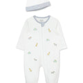 Conjunto Little Me pijama con pies, zipper delantero y gorrita estampado safari niño - Kinder Guatemala - pijama de algodón