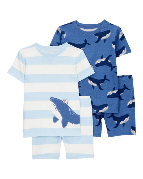 Conjunto Pijama Carters 4 piezas: 2 pantalones y 2 camisas manga corta diseño de ballena de algodón multicolor para niño - Kinder Guatemala - Conjunto camisa y pantalón