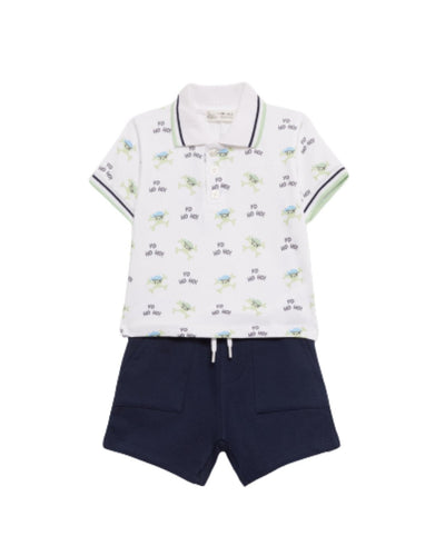 Conjunto Street Monkey 2 piezas: camisa tipo polo manga corta y pantaloneta con bolsas multicolor para niño - Kinder Guatemala - Conjunto camisa y pantaloneta